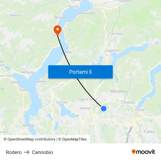 Rodero to Cannobio map