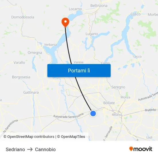 Sedriano to Cannobio map
