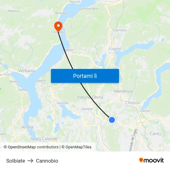 Solbiate to Cannobio map
