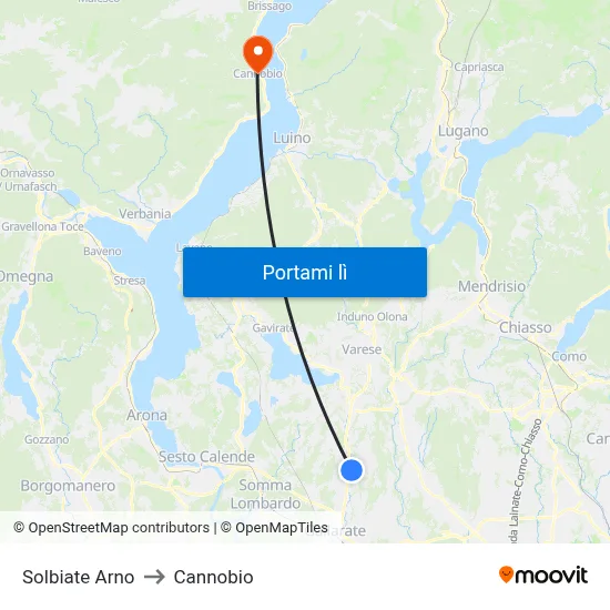 Solbiate Arno to Cannobio map