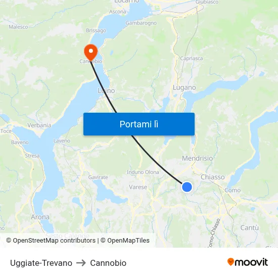 Uggiate-Trevano to Cannobio map