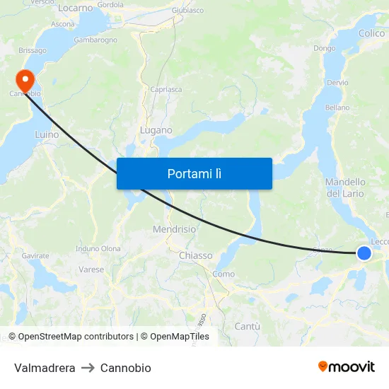 Valmadrera to Cannobio map