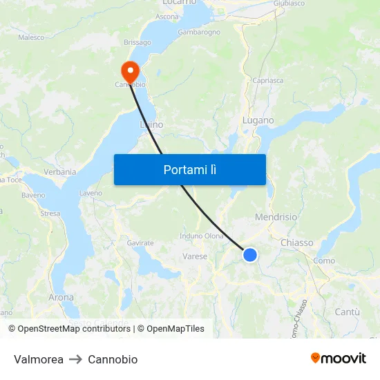 Valmorea to Cannobio map