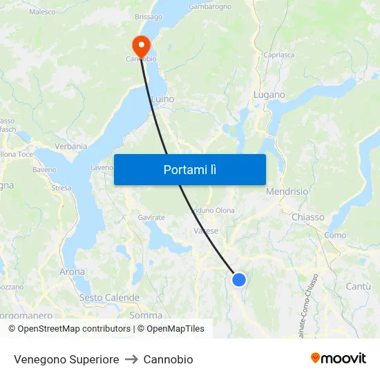 Venegono Superiore to Cannobio map