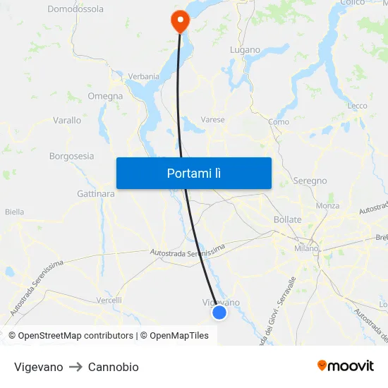 Vigevano to Cannobio map