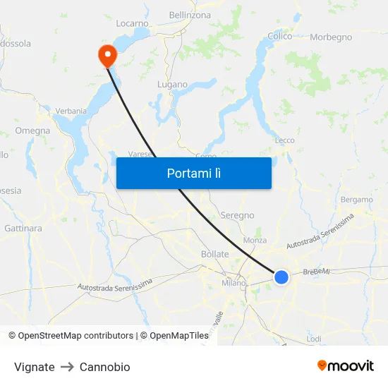 Vignate to Cannobio map