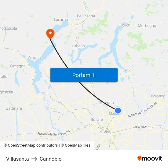 Villasanta to Cannobio map