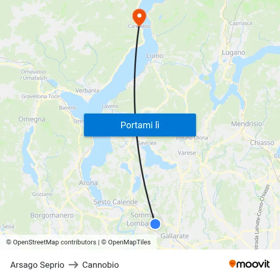 Arsago Seprio to Cannobio map