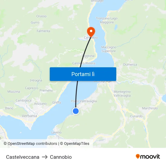 Castelveccana to Cannobio map
