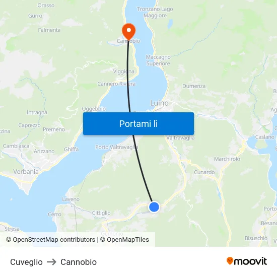 Cuveglio to Cannobio map