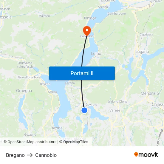 Bregano to Cannobio map