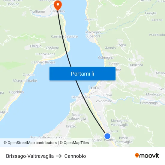 Brissago-Valtravaglia to Cannobio map