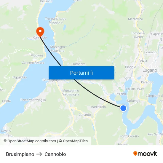 Brusimpiano to Cannobio map