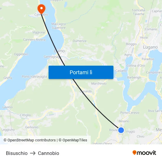 Bisuschio to Cannobio map