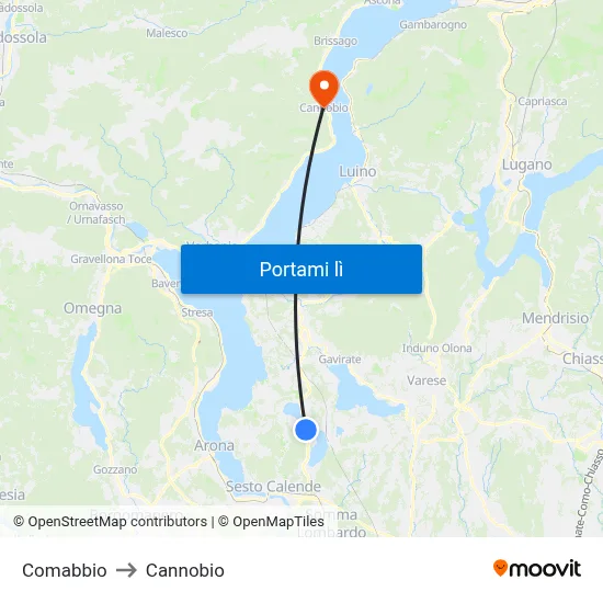 Comabbio to Cannobio map