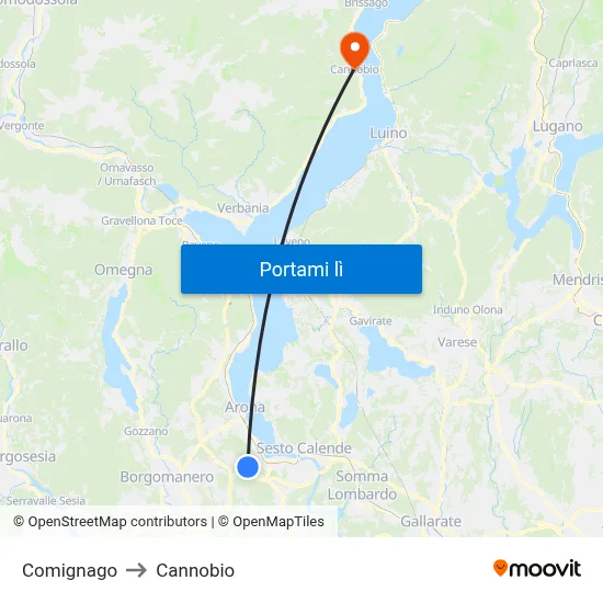 Comignago to Cannobio map
