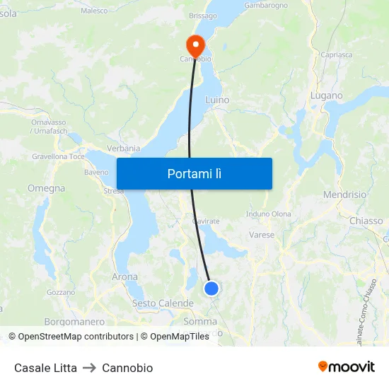 Casale Litta to Cannobio map