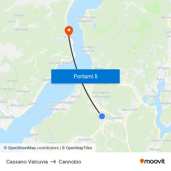 Cassano Valcuvia to Cannobio map