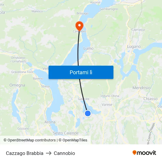 Cazzago Brabbia to Cannobio map