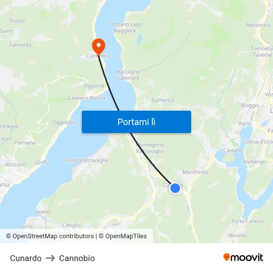Cunardo to Cannobio map