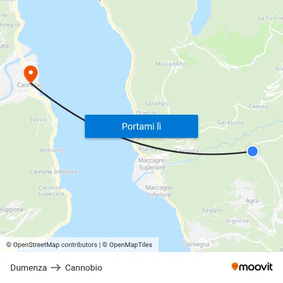 Dumenza to Cannobio map