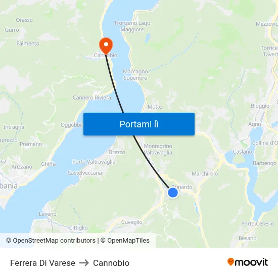 Ferrera Di Varese to Cannobio map
