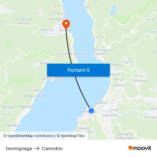 Germignaga to Cannobio map