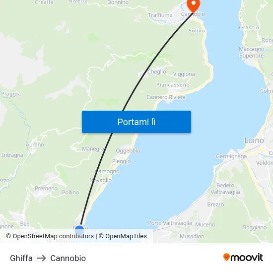 Ghiffa to Cannobio map