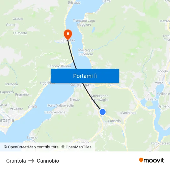 Grantola to Cannobio map