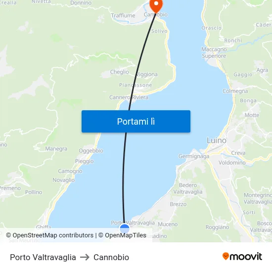 Porto Valtravaglia to Cannobio map