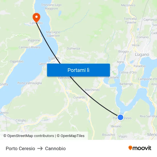 Porto Ceresio to Cannobio map