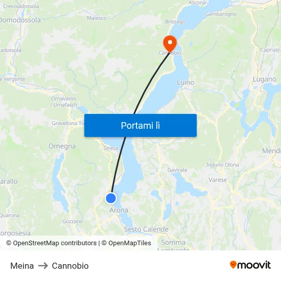 Meina to Cannobio map