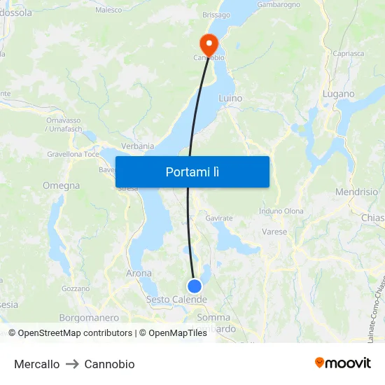 Mercallo to Cannobio map