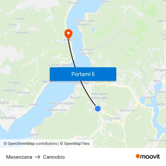 Mesenzana to Cannobio map
