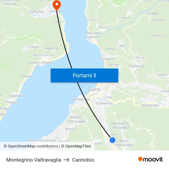 Montegrino Valtravaglia to Cannobio map