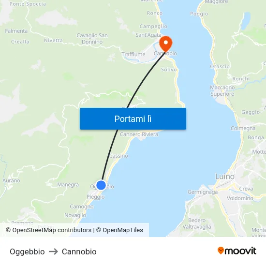 Oggebbio to Cannobio map