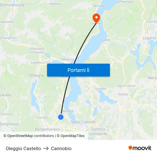 Oleggio Castello to Cannobio map
