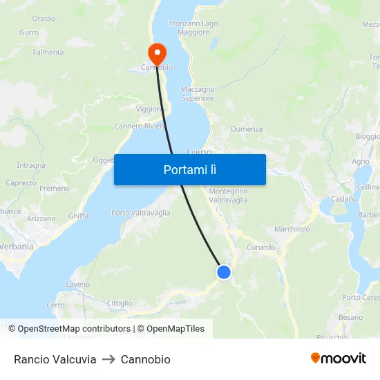 Rancio Valcuvia to Cannobio map