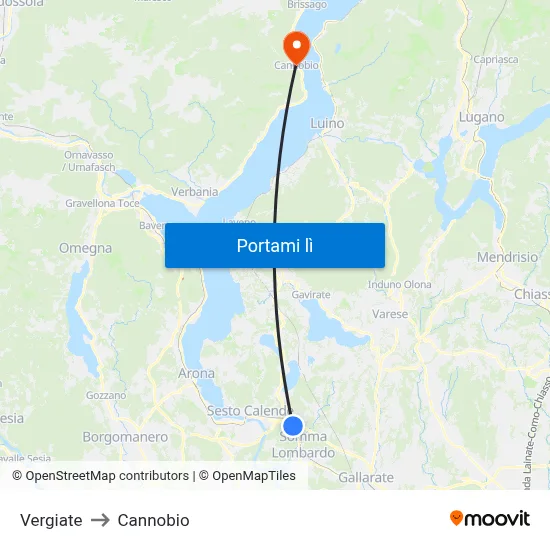 Vergiate to Cannobio map