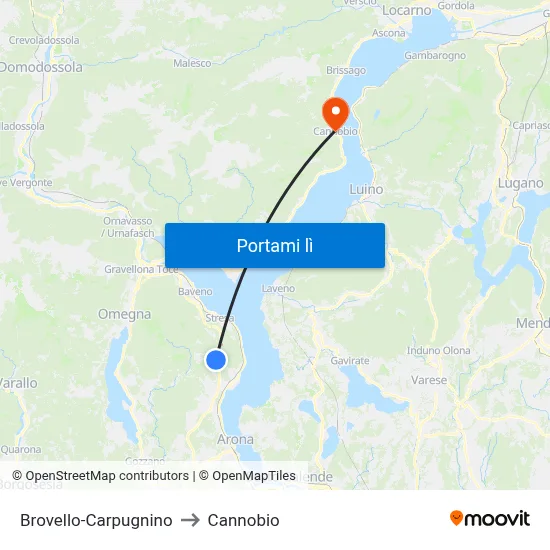 Brovello-Carpugnino to Cannobio map