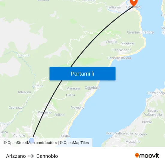 Arizzano to Cannobio map