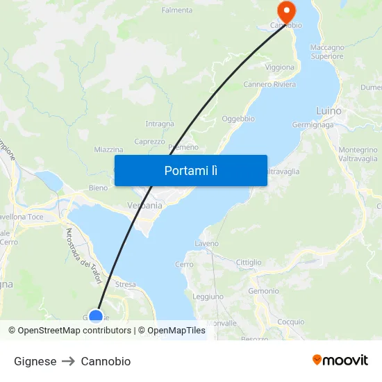 Gignese to Cannobio map