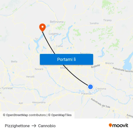 Pizzighettone to Cannobio map