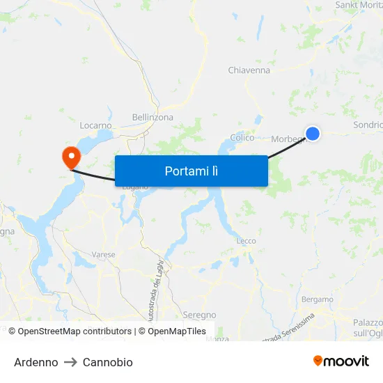 Ardenno to Cannobio map