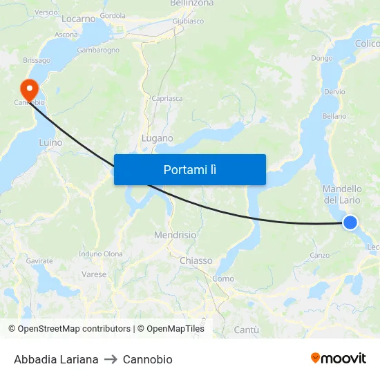 Abbadia Lariana to Cannobio map