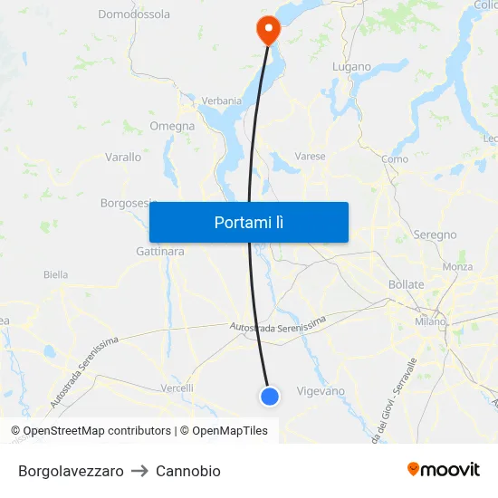 Borgolavezzaro to Cannobio map