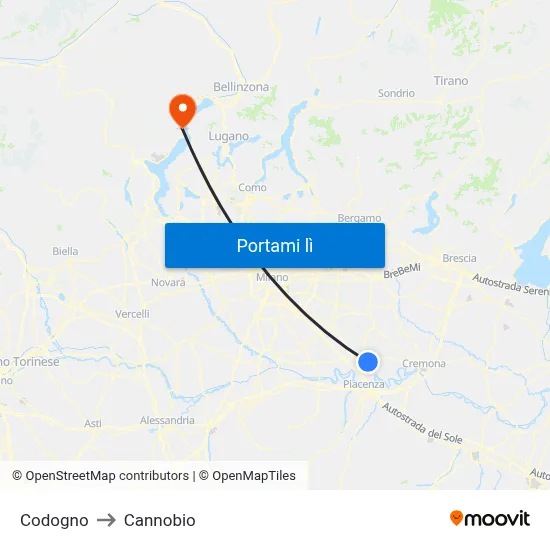 Codogno to Cannobio map