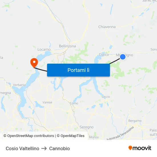 Cosio Valtellino to Cannobio map