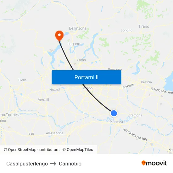 Casalpusterlengo to Cannobio map