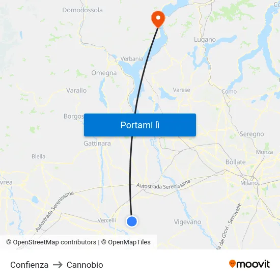 Confienza to Cannobio map